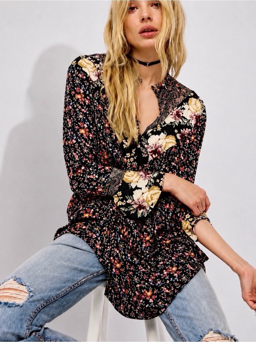 FREE PEOPLE Wildflower Fields Floral Babydoll Top XS